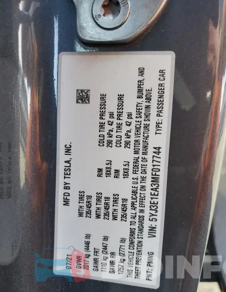 5YJ3E1EA3MF017744 Photo# 12