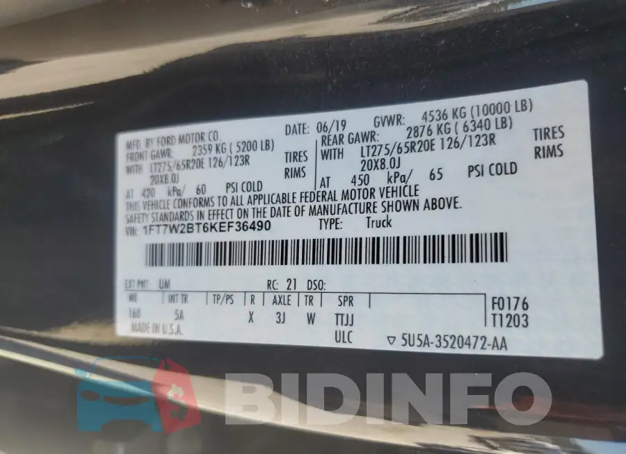 1FT7W2BT6KEF36490 Photo# 12