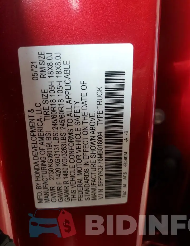 5FPYK3F76MB018004 Photo# 13