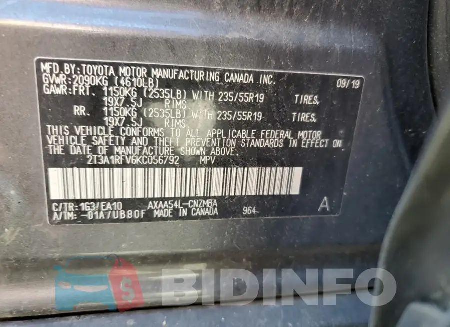 2T3A1RFV6KC056792 Photo# 14
