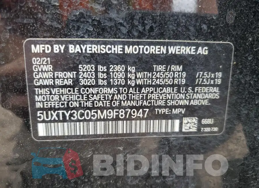 5UXTY3C05M9F87947 Photo# 13