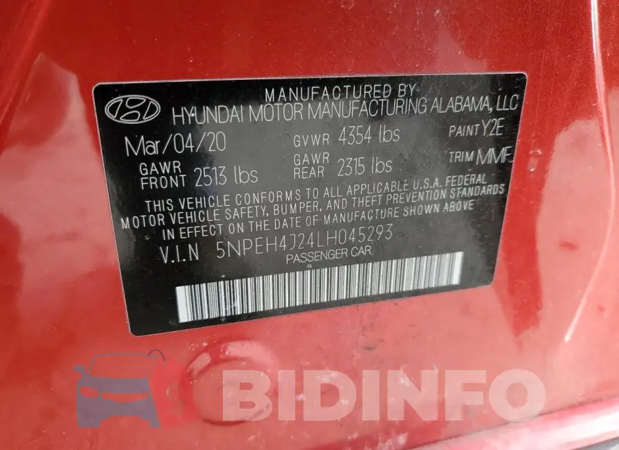 5NPEH4J24LH045293 Photo# 13
