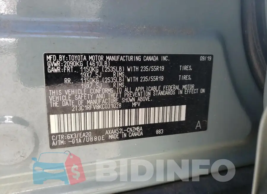 2T3C1RFV8KC031028 Photo# 13