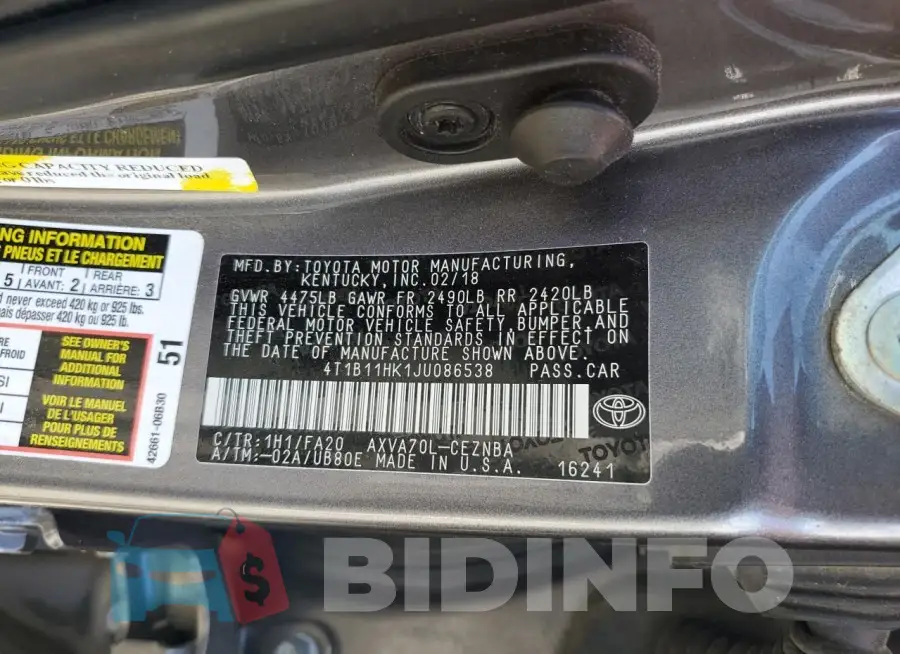 4T1B11HK1JU086538 Photo# 12