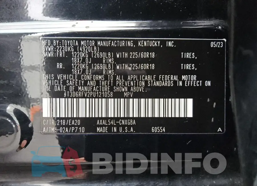4T3D6RFV2PU121058 Photo# 13