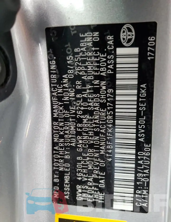 4T4BF1FK4GR517179 Photo# 12