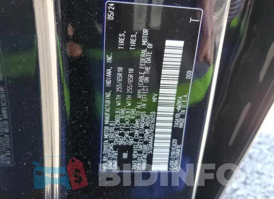 5TDAAAA57RS016059 Photo# 14
