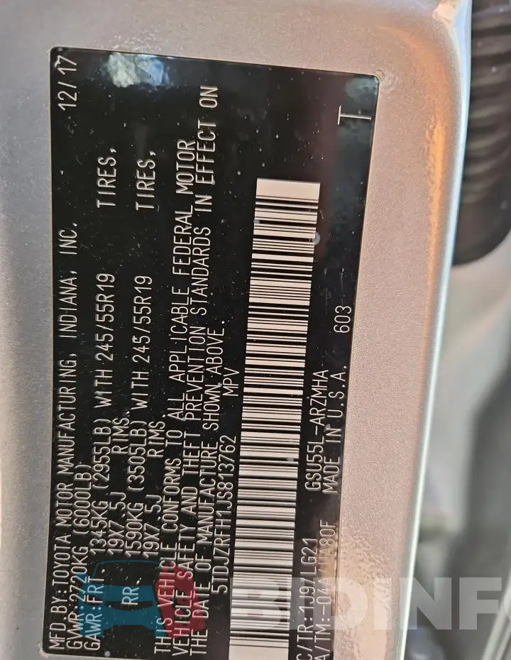 5TDJZRFH1JS813762 Photo# 13