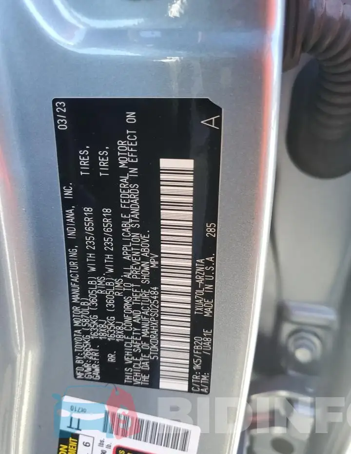 5TDKDRAHXPS025484 Photo# 14