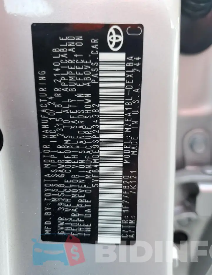 5YFB4MDE9SP234382 Photo# 12