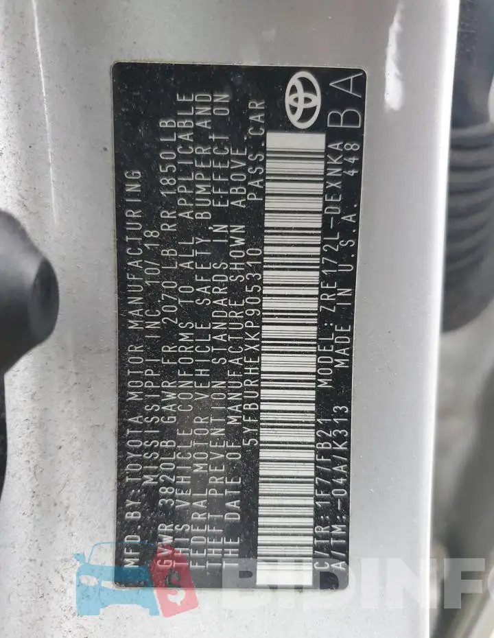5YFBURHEXKP905310 Photo# 12