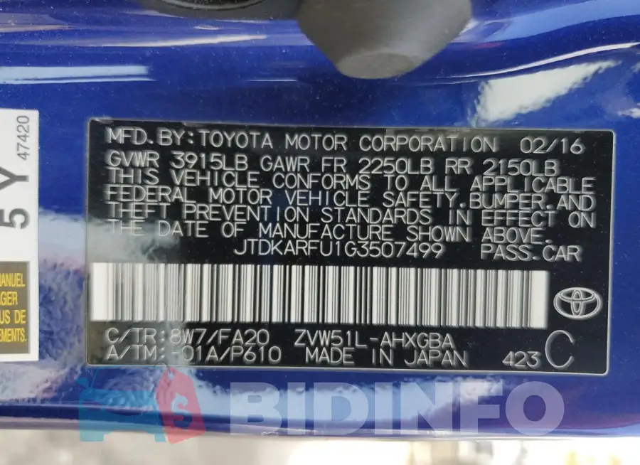 JTDKARFU1G3507499 Photo# 13