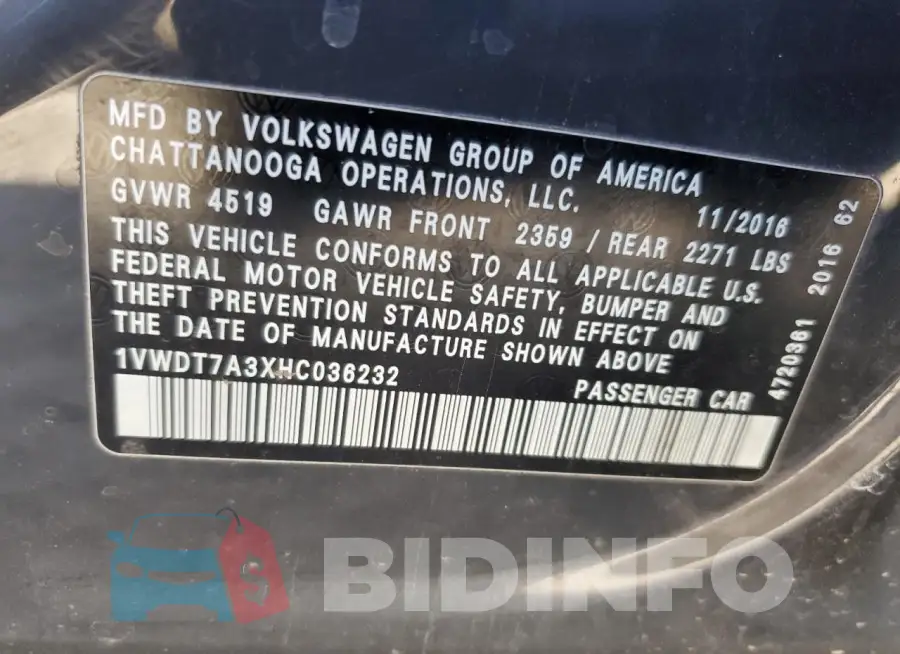 1VWDT7A3XHC036232 Photo# 12