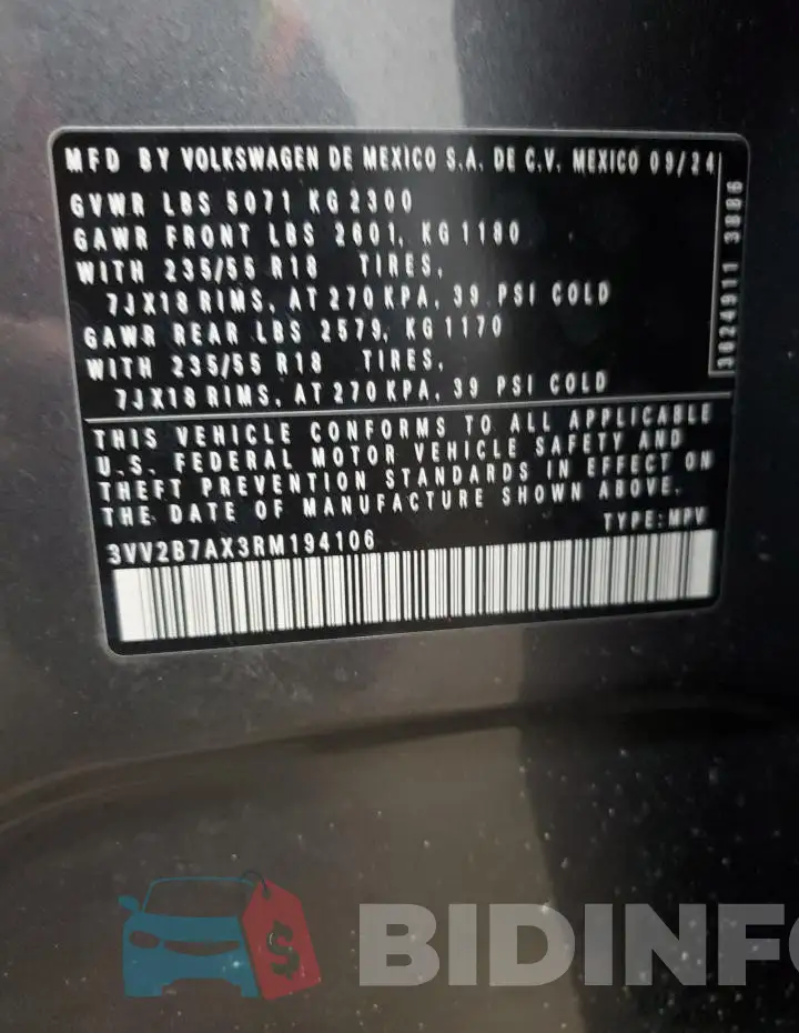 3VV2B7AX3RM194106 Photo# 12