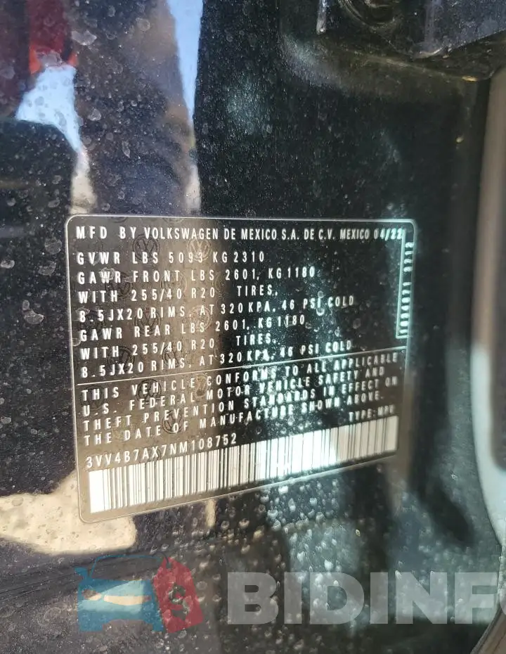 3VV4B7AX7NM108752 Photo# 13