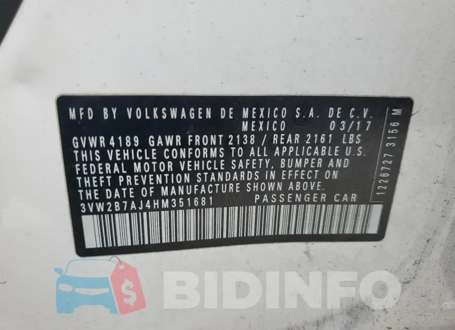 3VW2B7AJ4HM351681 Photo# 12