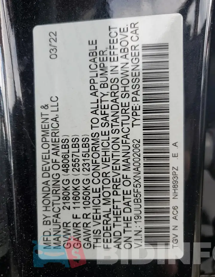 19UUB5F5XNA002062 Photo# 12