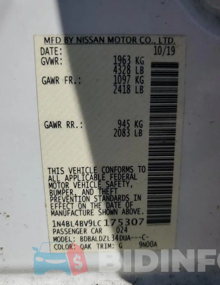 1N4BL4BV9LC175307 Photo# 13