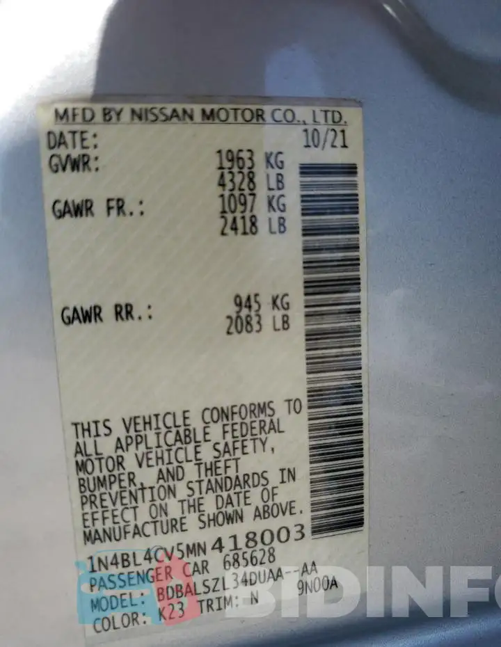 1N4BL4CV5MN418003 Photo# 12