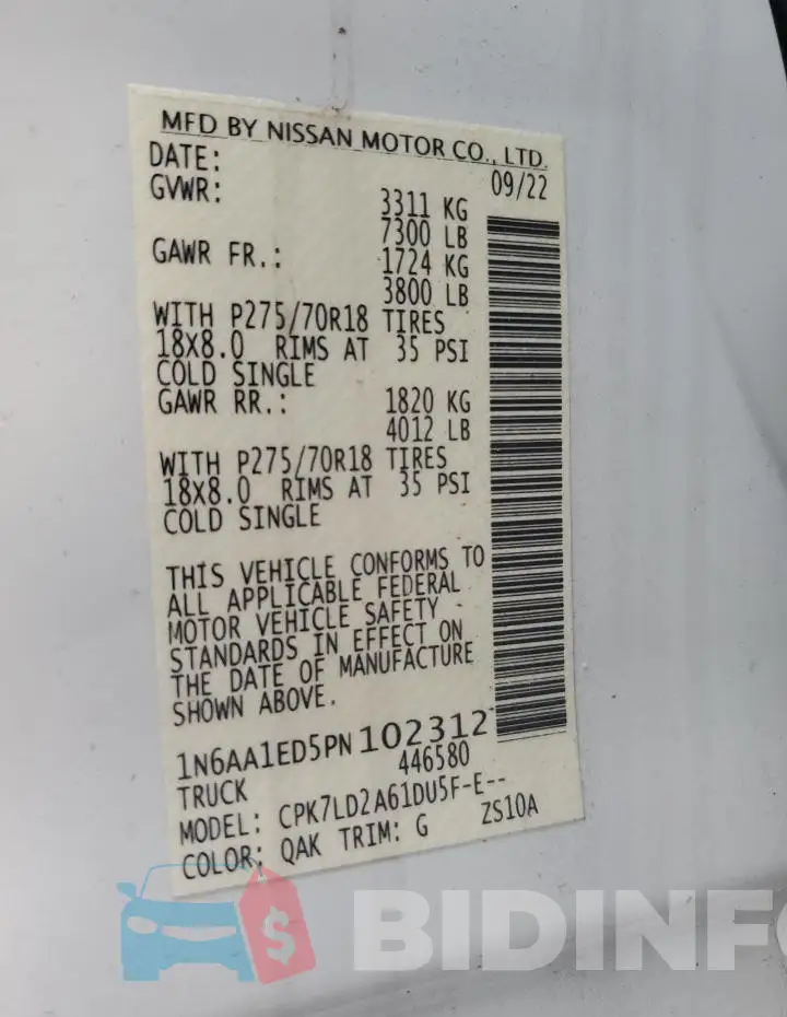 1N6AA1ED5PN102312 Photo# 12