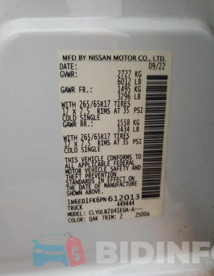 1N6ED1FK6PN612013 Photo# 12