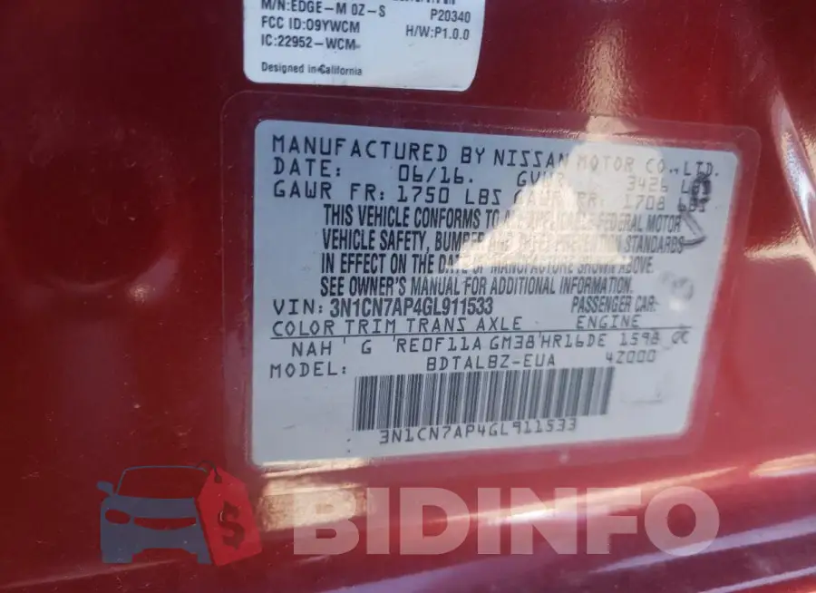 3N1CN7AP4GL911533 Photo# 12