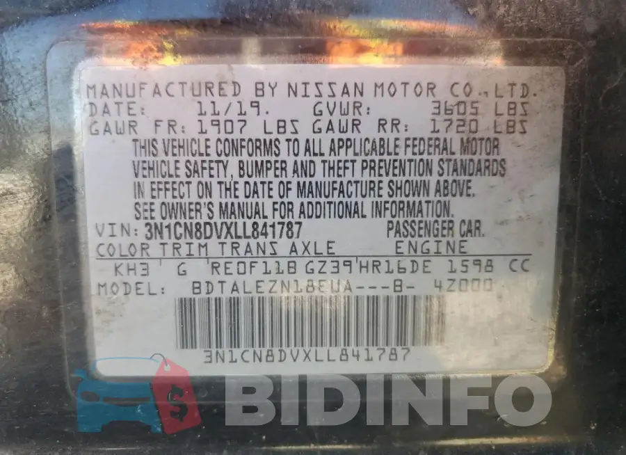 3N1CN8DVXLL841787 Photo# 12