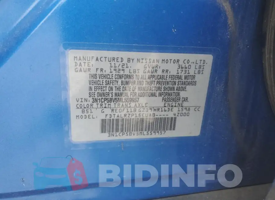 3N1CP5BV5ML559957 Photo# 12