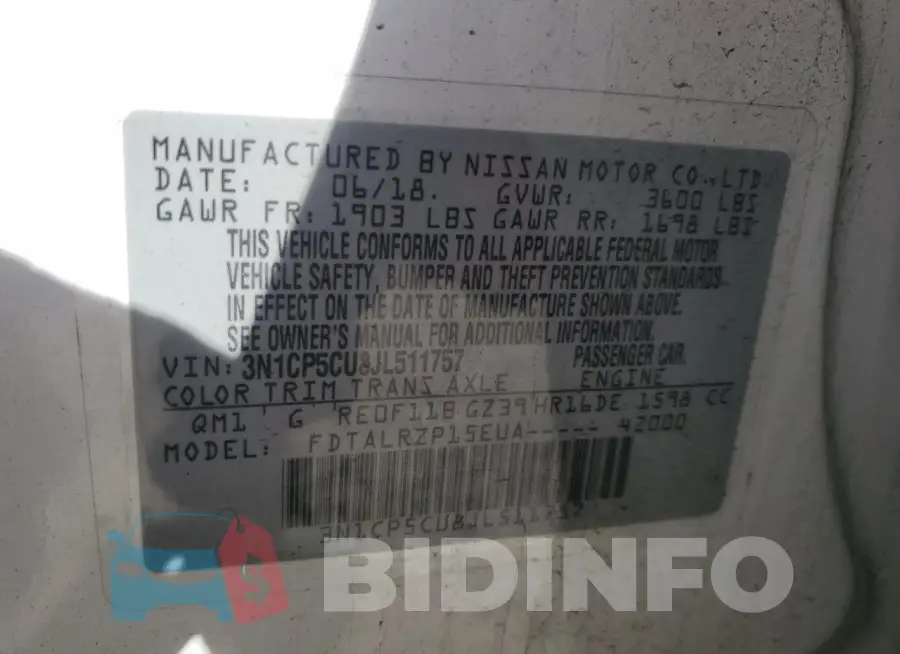 3N1CP5CU8JL511757 Photo# 13