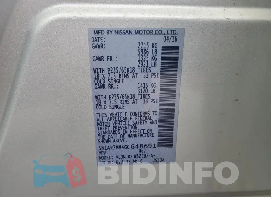 5N1AR2MM4GC64869 Photo# 10