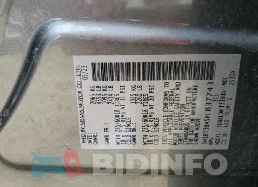 5N1BT3BA5PC837743 Photo# 13