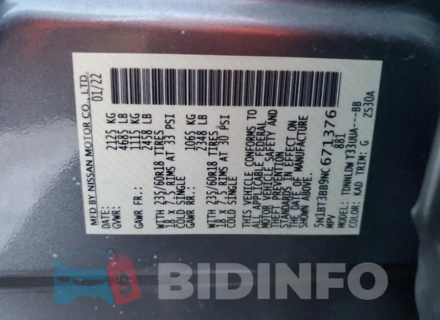 5N1BT3BB9NC671376 Photo# 13