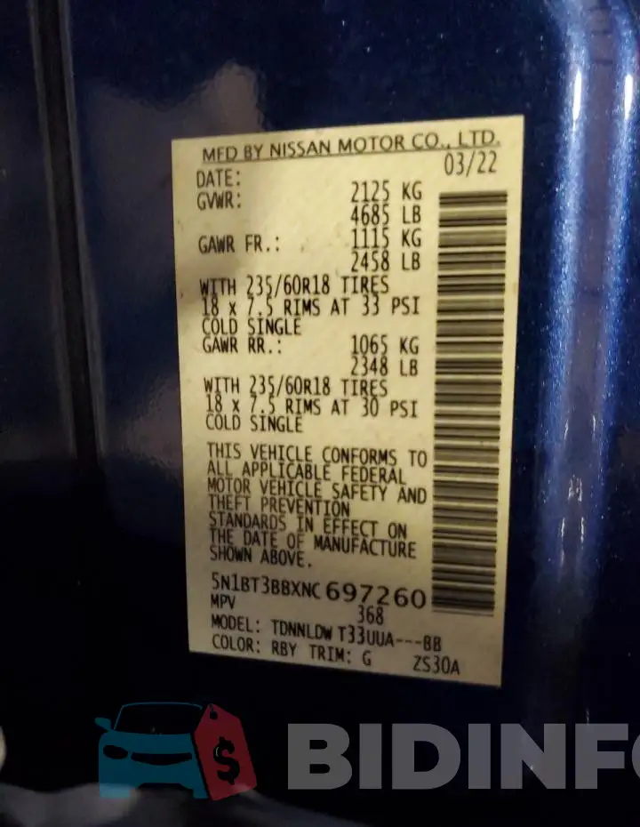 5N1BT3BBXNC697260 Photo# 14