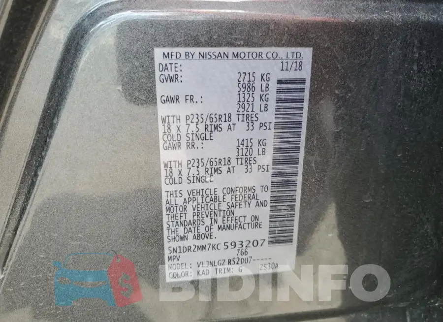 5N1DR2MM7KC593207 Photo# 13