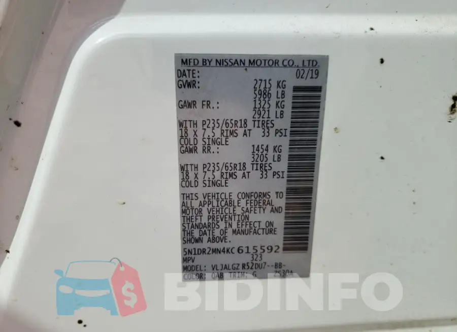 5N1DR2MN4KC615592 Photo# 13