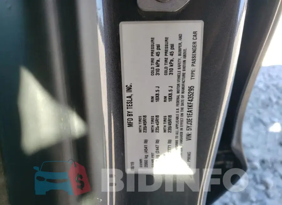 5YJ3E1EA1KF435295 Photo# 12