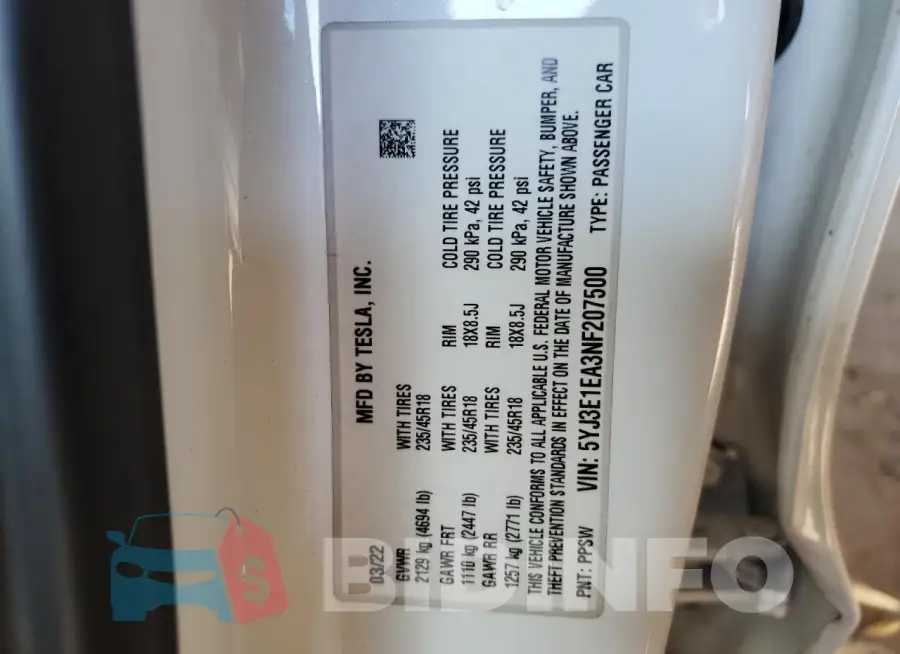 5YJ3E1EA3NF207500 Photo# 12