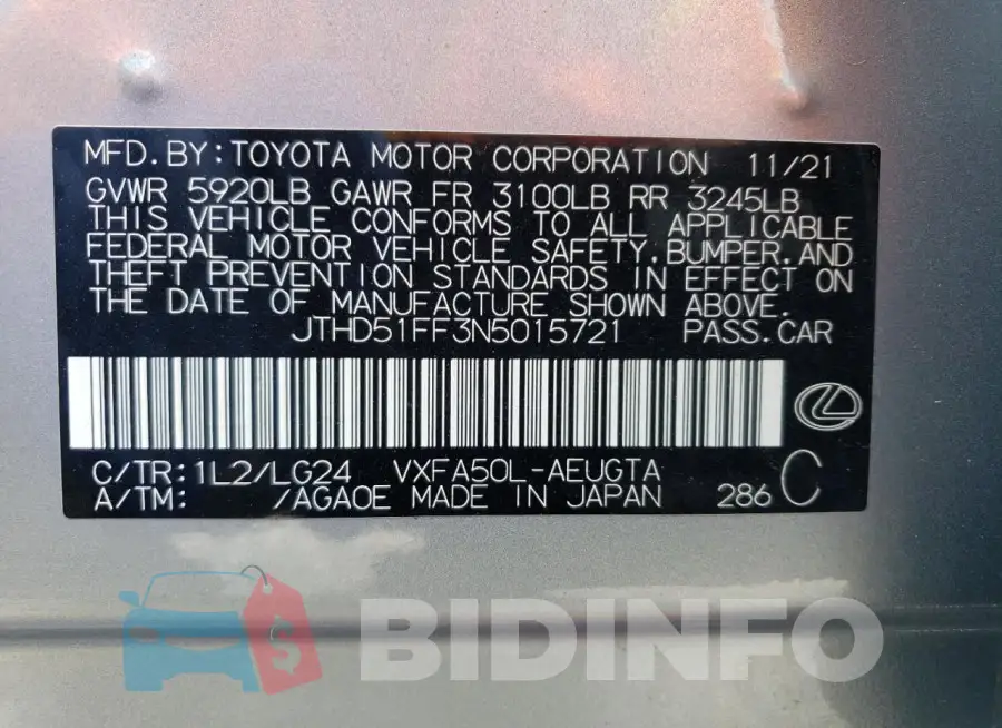 JTHD51FF3N5015721 Photo# 12