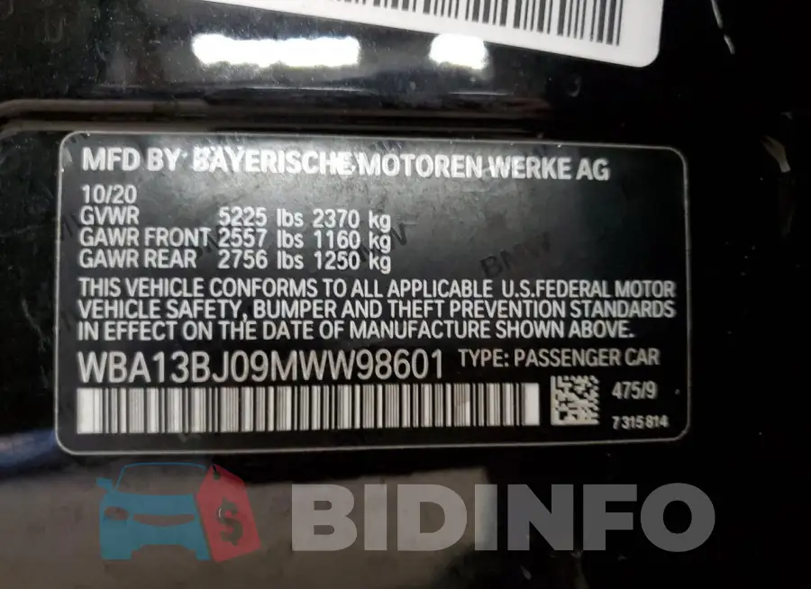 WBA13BJ09MWW98601 Photo# 13