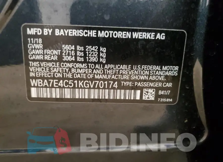 WBA7E4C51KGV70174 Photo# 12