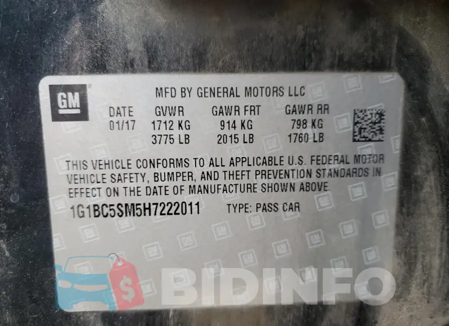 1G1BC5SM5H7222011 Photo# 12