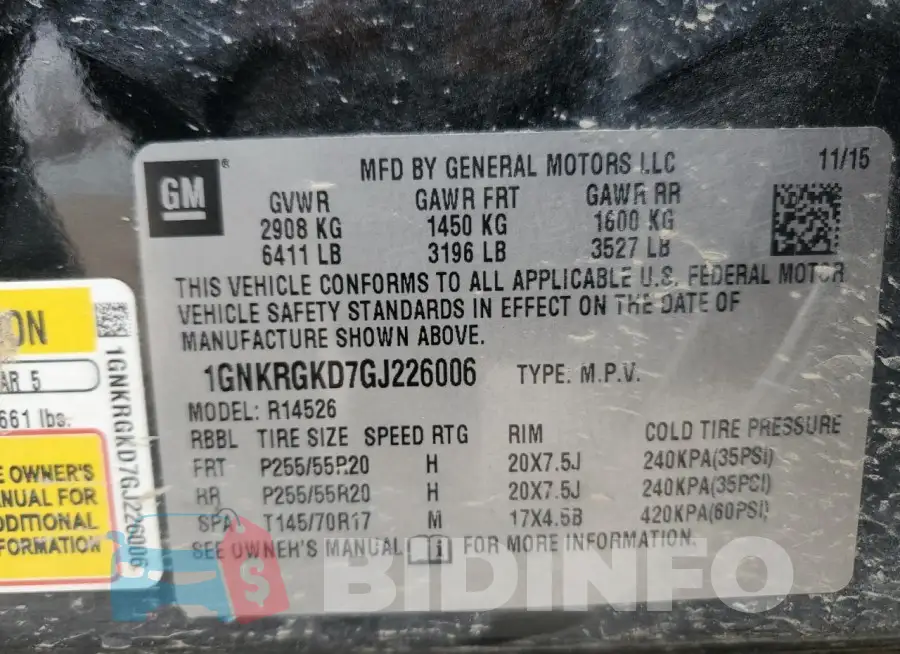1GNKRGKD7GJ226006 Photo# 14
