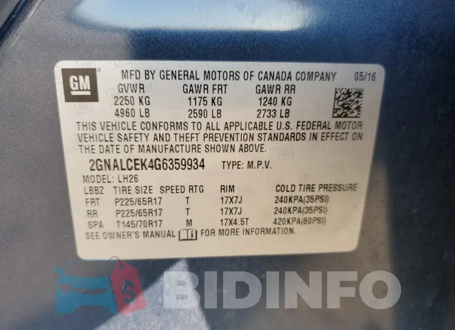 2GNALCEK4G6359934 Photo# 13