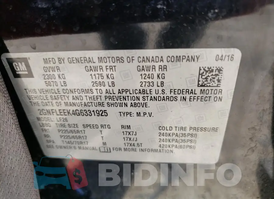 2GNFLEEK4G6331925 Photo# 13