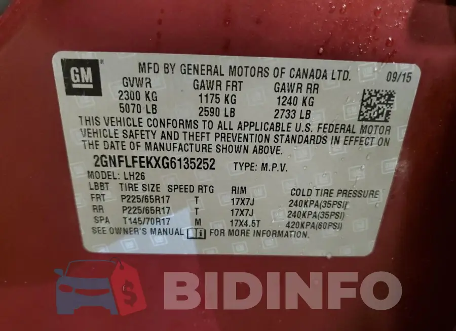 2GNFLFEKXG6135252 Photo# 13 2GNFLFEKXG6135252 Photo# 13