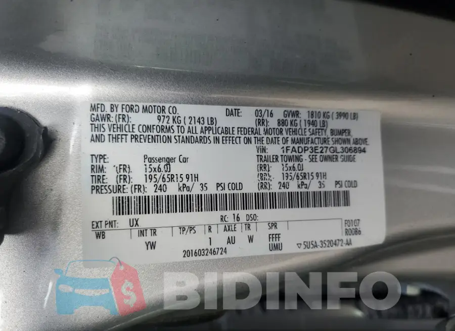 1FADP3E27GL306894 Photo# 12