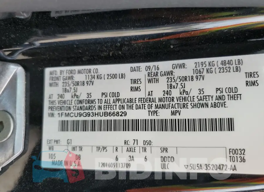 1FMCU9G93HUB66829 Photo# 14