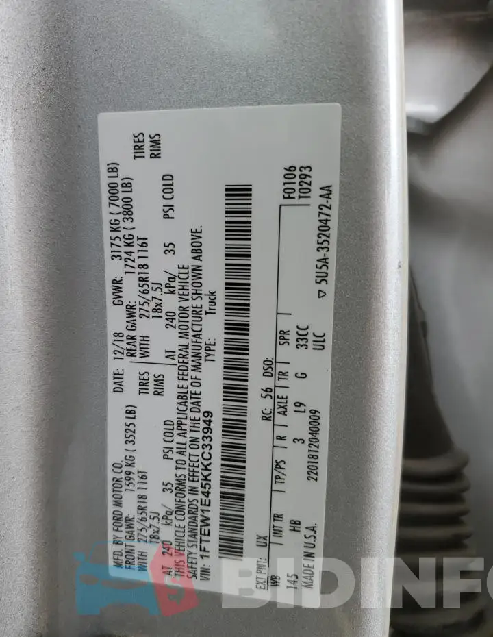 1FTEW1E45KKC33949 Photo# 12
