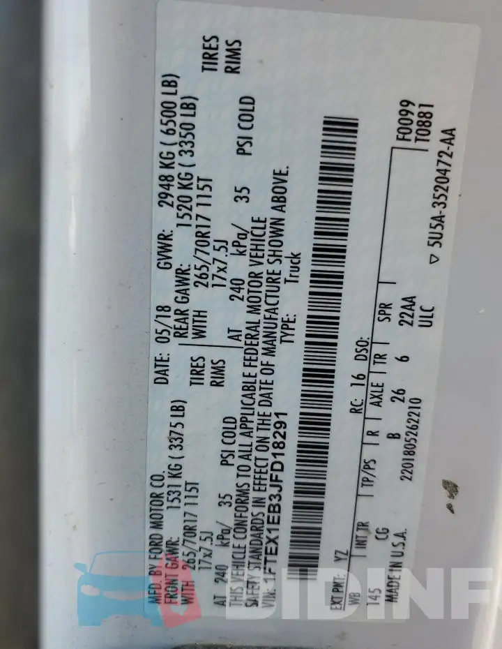 1FTEX1EB3JFD18291 Photo# 13