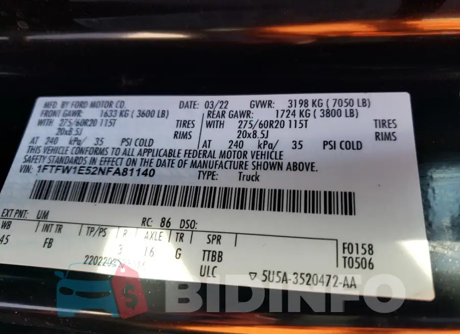 1FTFW1E52NFA81140 Photo# 12